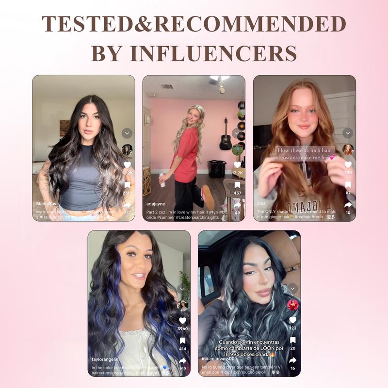 【QBEAUTY】24--Clip- in Synthetic Hair Extensions Long Wavy 4PCS Thick Hairpieces  Double Weft Natural Hair Extensions for WomenNew Upgraded Lace Weft Natural Thick Hairpieces Same Amount Of Full Hair With Lighter Weight All Day Comfort Outdoorfun