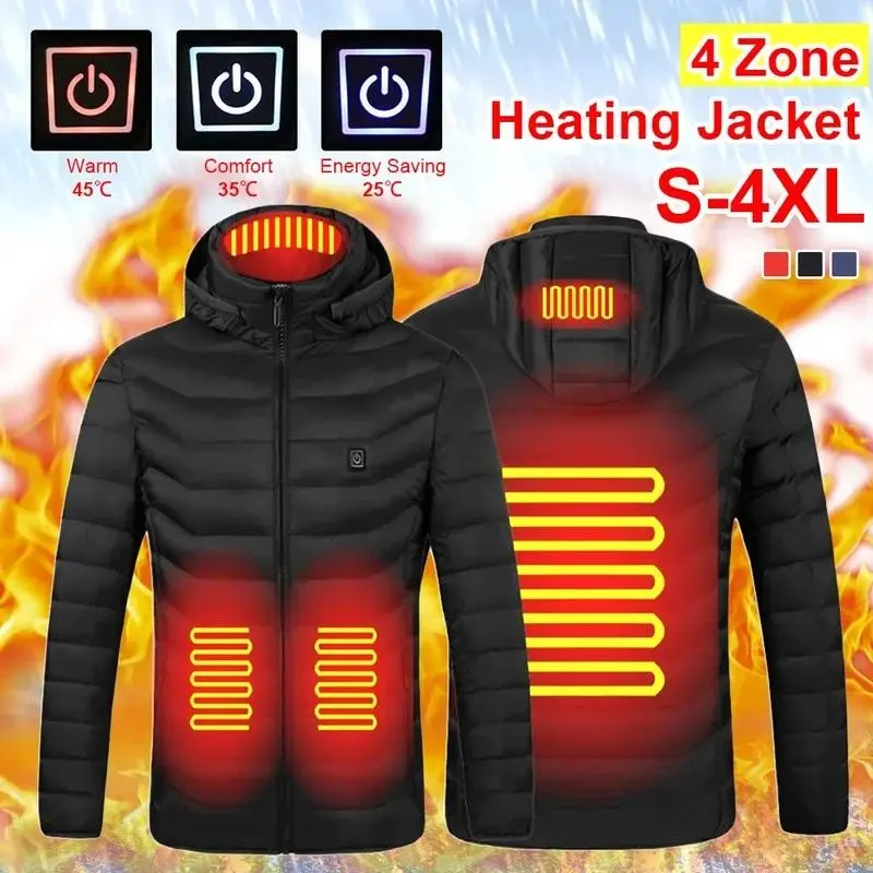 Men 4 Areas Heated Jacket USB Winter Outdoor Electric Heating Jackets Warm Sprots Thermal Coat Clothing Heatable Cotton jacket