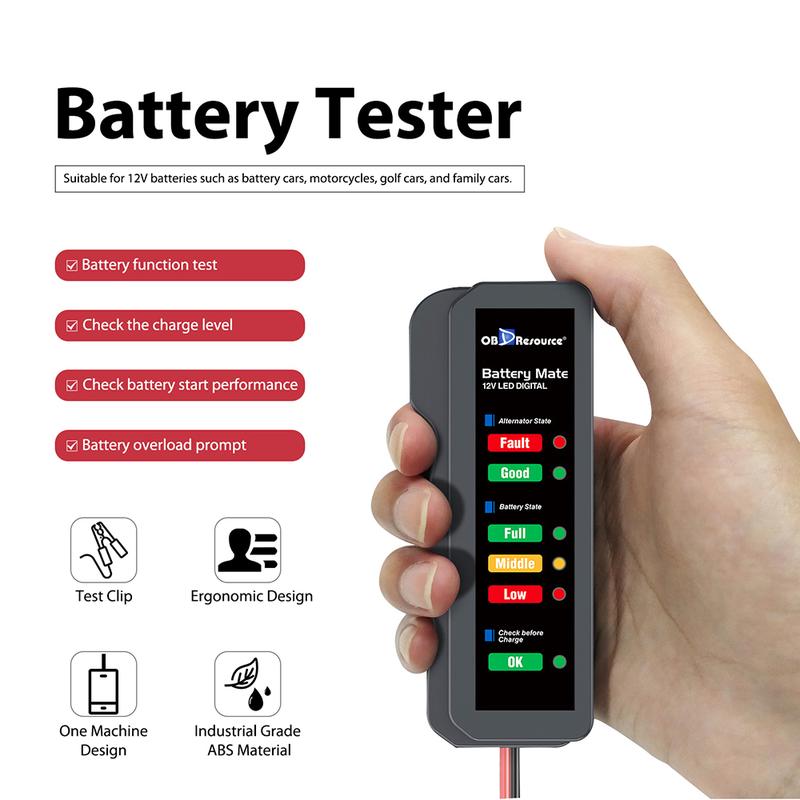 BM310 Motorcycle Car Battery Tester, 6 LED Display, Automotive Battery, Alternator Tester, Scanner, Car Diagnostic Tool, 12V Truck Vehicle