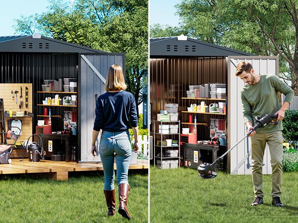 COMHOMA 8x6FT Shed Outdoor Storage Shed Metal,Lockable Doors Tool Sheds with Sloping Roof,Steel Garden Shed with Air Vent for Backyard,Patio,Lawn