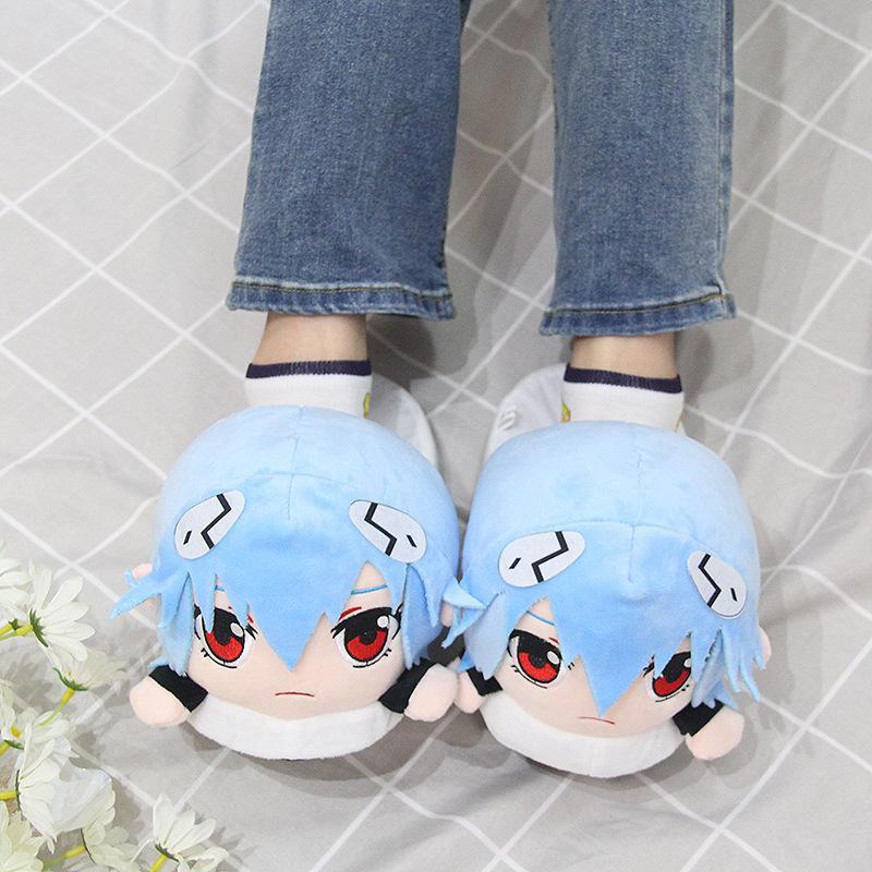 Neon Genesis Evangelion Home Slipper Cute Anime Ayanami Rei Plush Winter Warm Slippers Soft Cotton No-Slip Indoor Shoes Gift