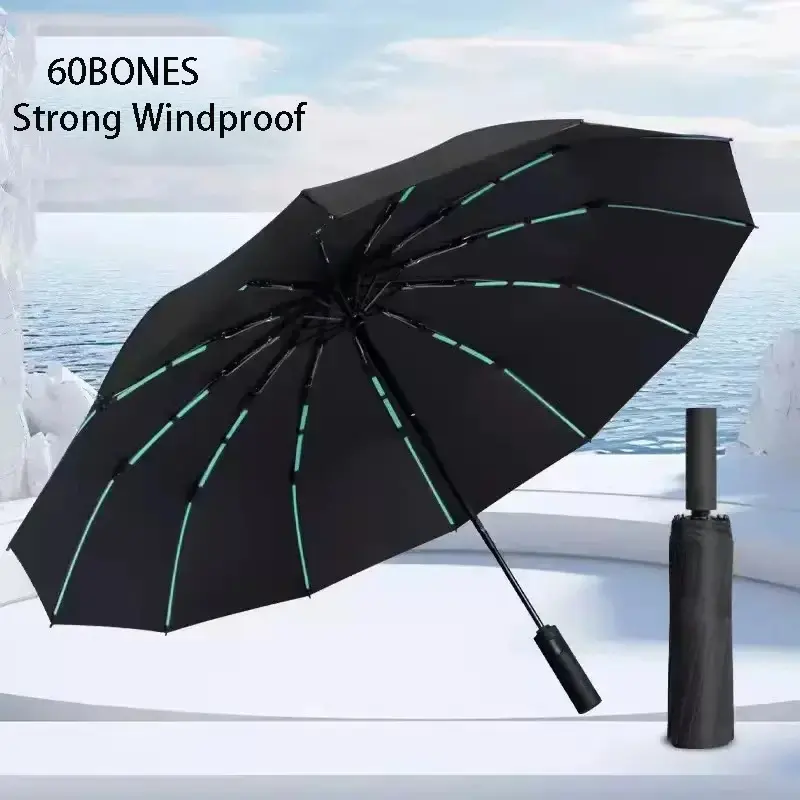 60Bones Super Windproof Reinforced Umbrella All Weather Umbrellas Large Size Men Automatic Business Umbrella UV Protection Women Sunshade