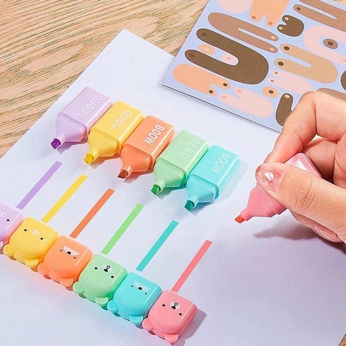 Cute Bear Design Highlighter Pen, 6 Counts/set Mini Colorful Highlighter Pen, Writing Pen for Students, School, Office, Home