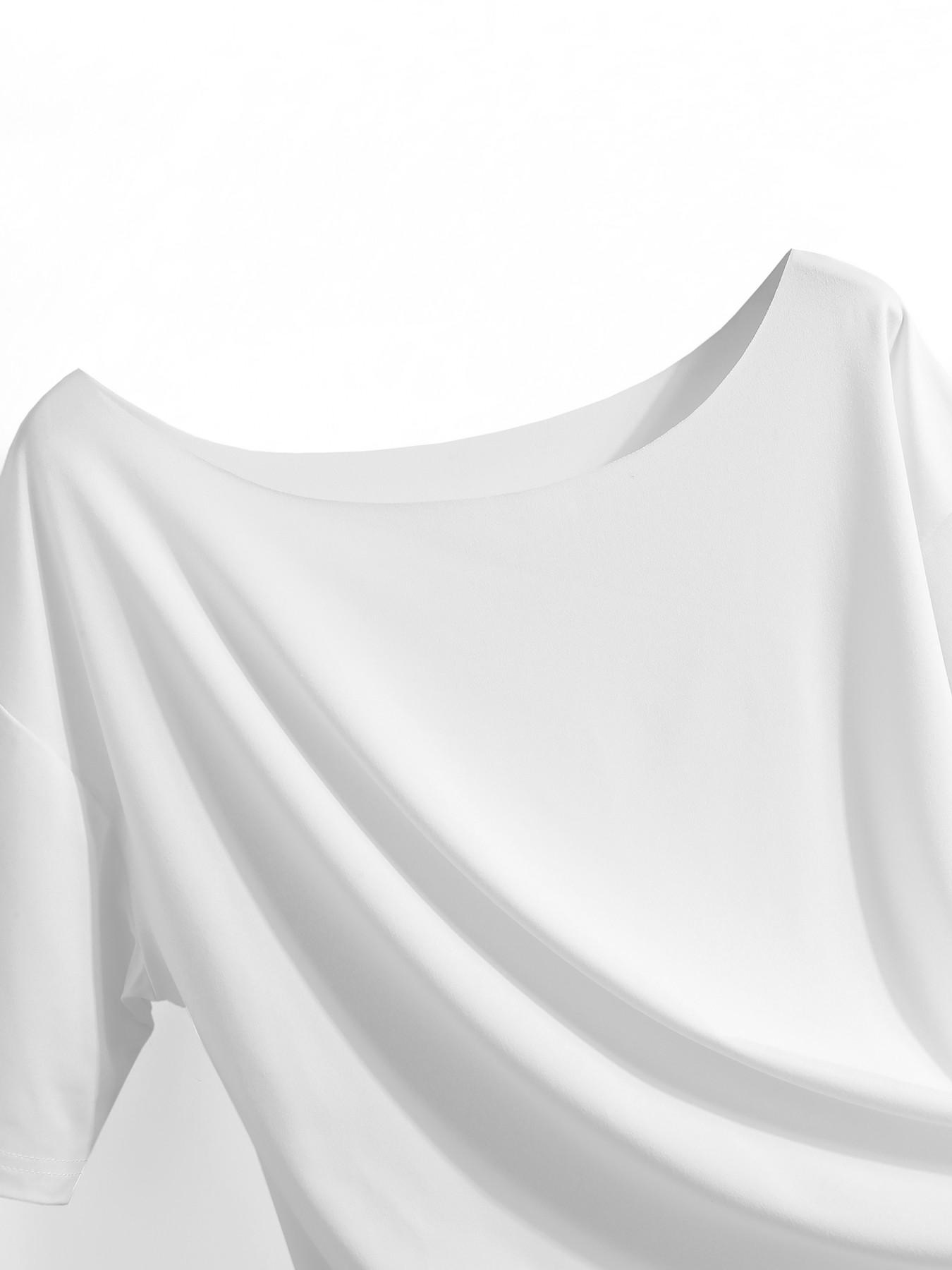 American Style Dodgers Letter Print Asymmetrical Neck Off-Shoulder Short Sleeve T-Shirt, Women's Summer Casual Streetwear Top