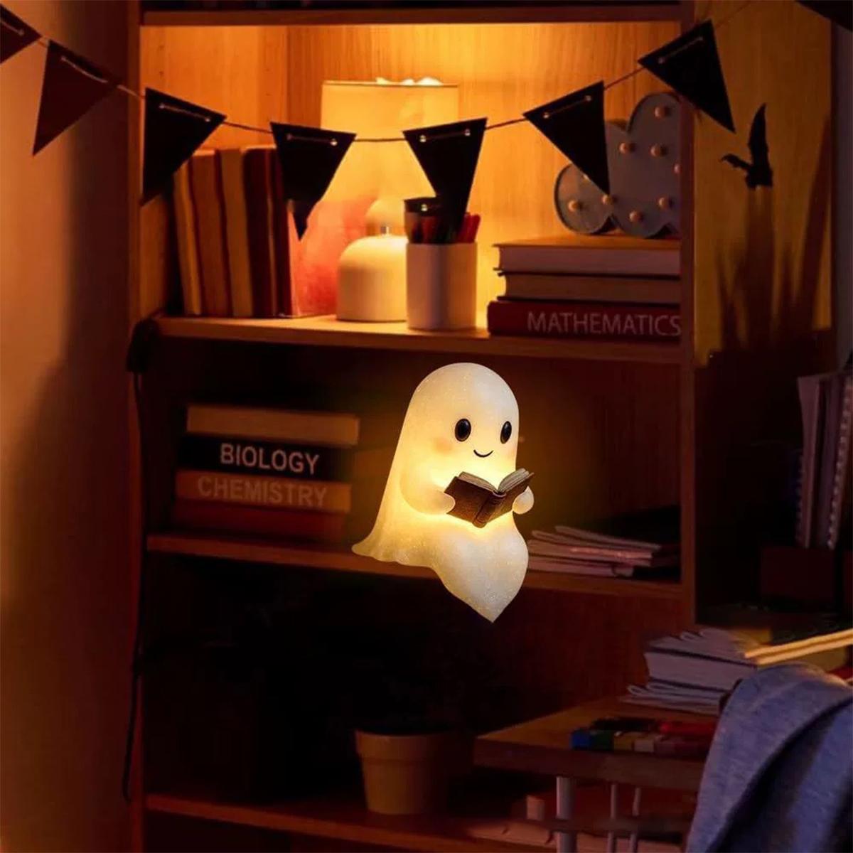 Cute Halloween Ghost Reading LED Night Light, Ambient Night Lights, Perfect for Holiday Decorations and Gifts, Ideal for Spooky Atmosphere at Home, Decorative Use