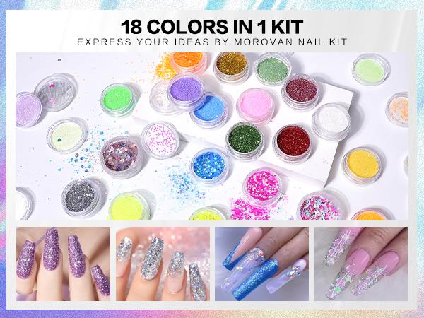 MOROVAN Poly Gel Nail Kit: Glitter Clear Poly Gel Nail Kit Starter Kit 18 Colors with U V Lamp DIY Nail Extension Kit Nail Art Nail Care