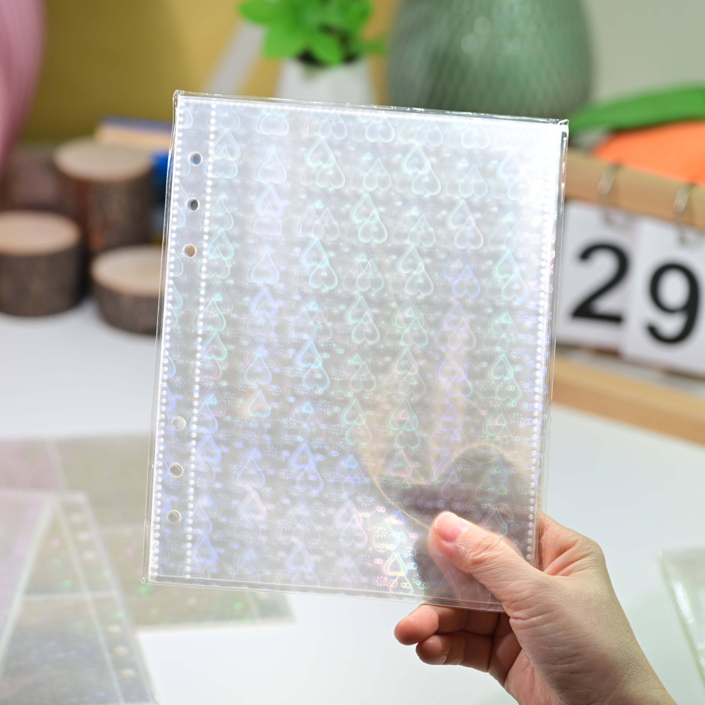 10pcs A5 Laser Transparent PP Photo Album Inserts, 6-Hole Ring Binder Pockets, 1 Slot/2 Slots, Photo Storage, Office Supplies Accessories