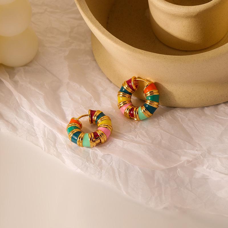 Trendy European American Ins Style Vintage Colorful Drip Earrings Unique Design Fashionable Personality Macaron Ear Jewelry