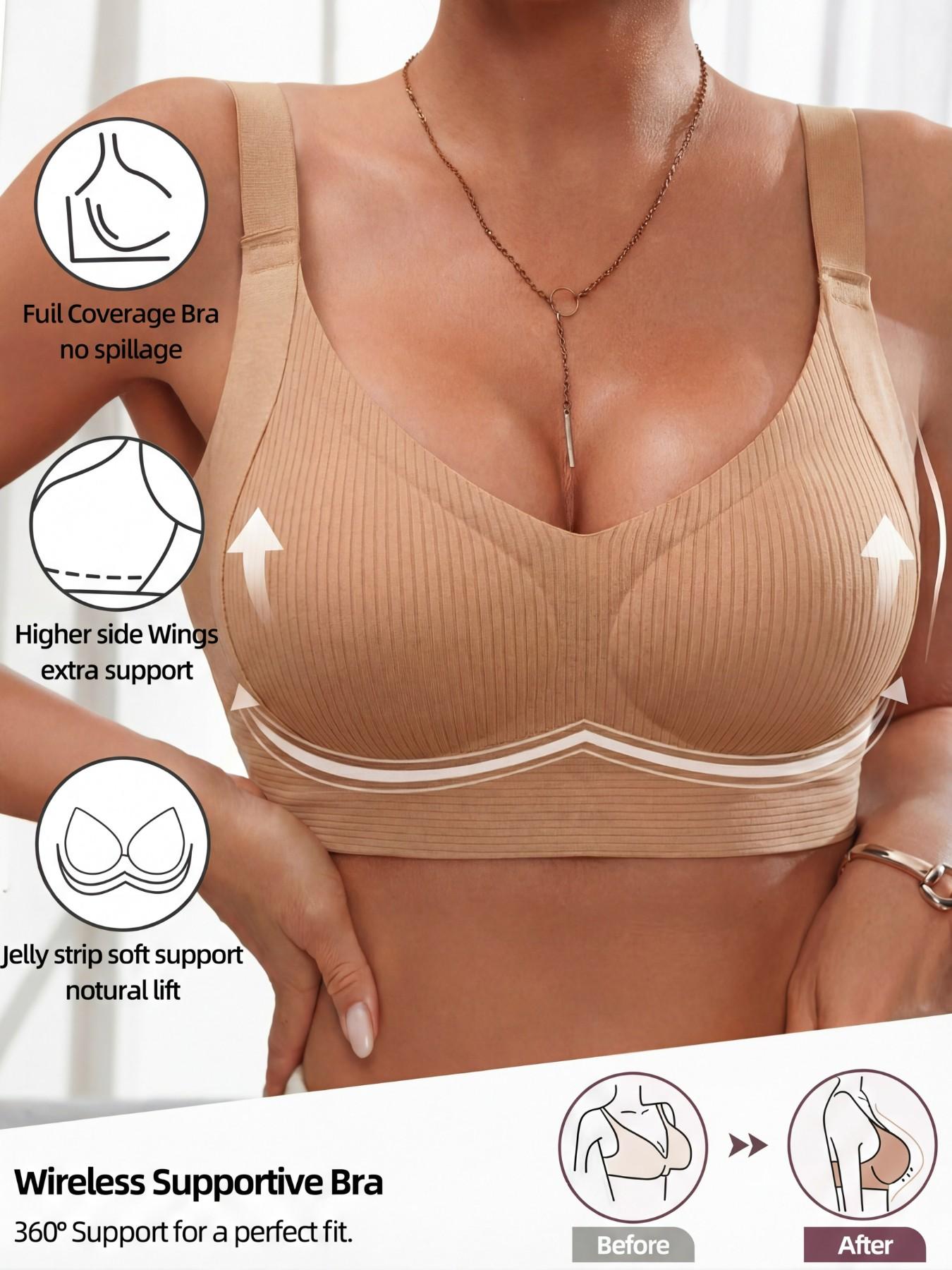 Seamless Wireless Supportive Bra for Women - Full Coverage No Spillage, Jelly Strip Natural Lift, Comfort Bralette for All Day Wear