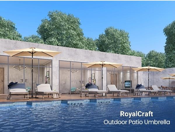 RoyalCraft 6.5 x 10FT Large Patio Umbrella, Outdoor Rectangle Umbrella with Aluminum Pole, Outdoor Table Market Umbrella with Crank, 6 Steel Ribs, Polyester Canopy for Patio Garden, Pool, Lawn, Backyard