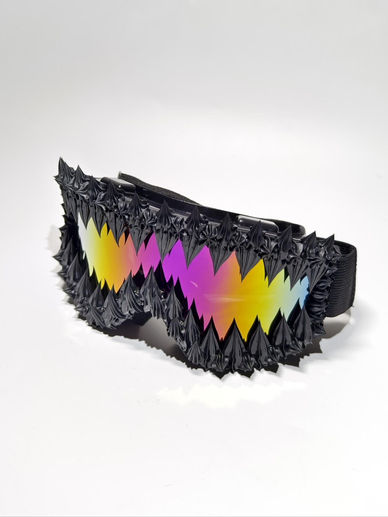 Punk Style Large Frame Anti-Wind Ski Goggles, Adjustable Elastic Strap, Handmade Random Effect, Outdoor Sports Eyewear