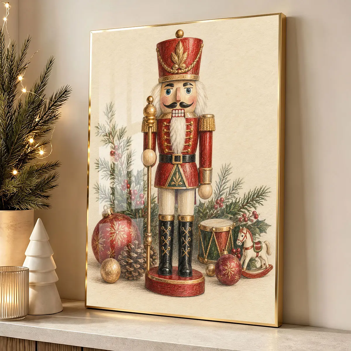 1pc nutcracker christmas canvas, Modern Frame, Home Decor For Living Room, Hallway Wall Decor, Luxury Perfect Gift For Christmas And Halloween, Print Artwork.