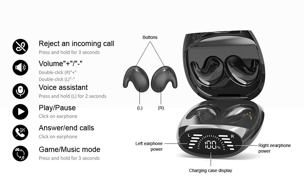MSHUKCOE Wireless Sleep Earbuds for Side Sleepers Soft Comfortable Sleeping in Bed Ear Buds on Side Invisible Earphones Bluetooth Nighttime Sleeping Flat Earbuds Small Tiny Mini Headphones Sports Waterproof Headsets，for Work Running
