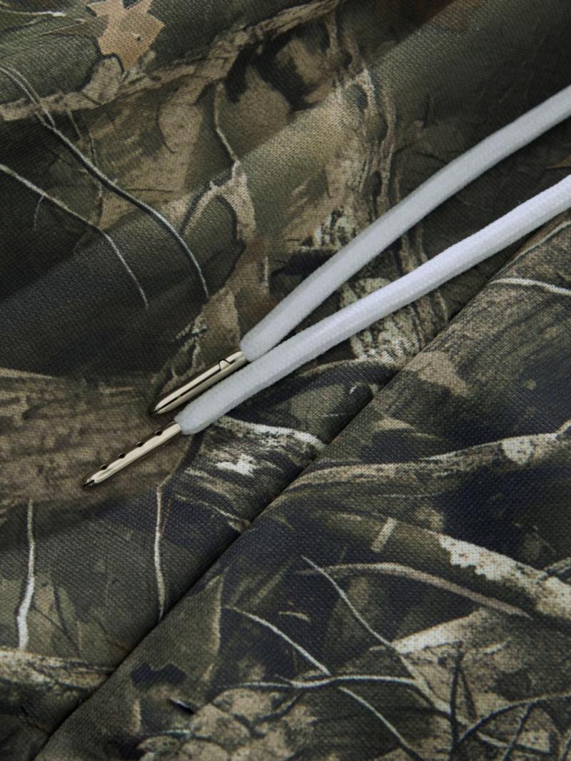 Men's Casual Camo Pants, Loose Fit Outdoor Pants with Adjustable Drawstring Waist, Letter Star Print, Practical Side Pockets, Camouflage Pants