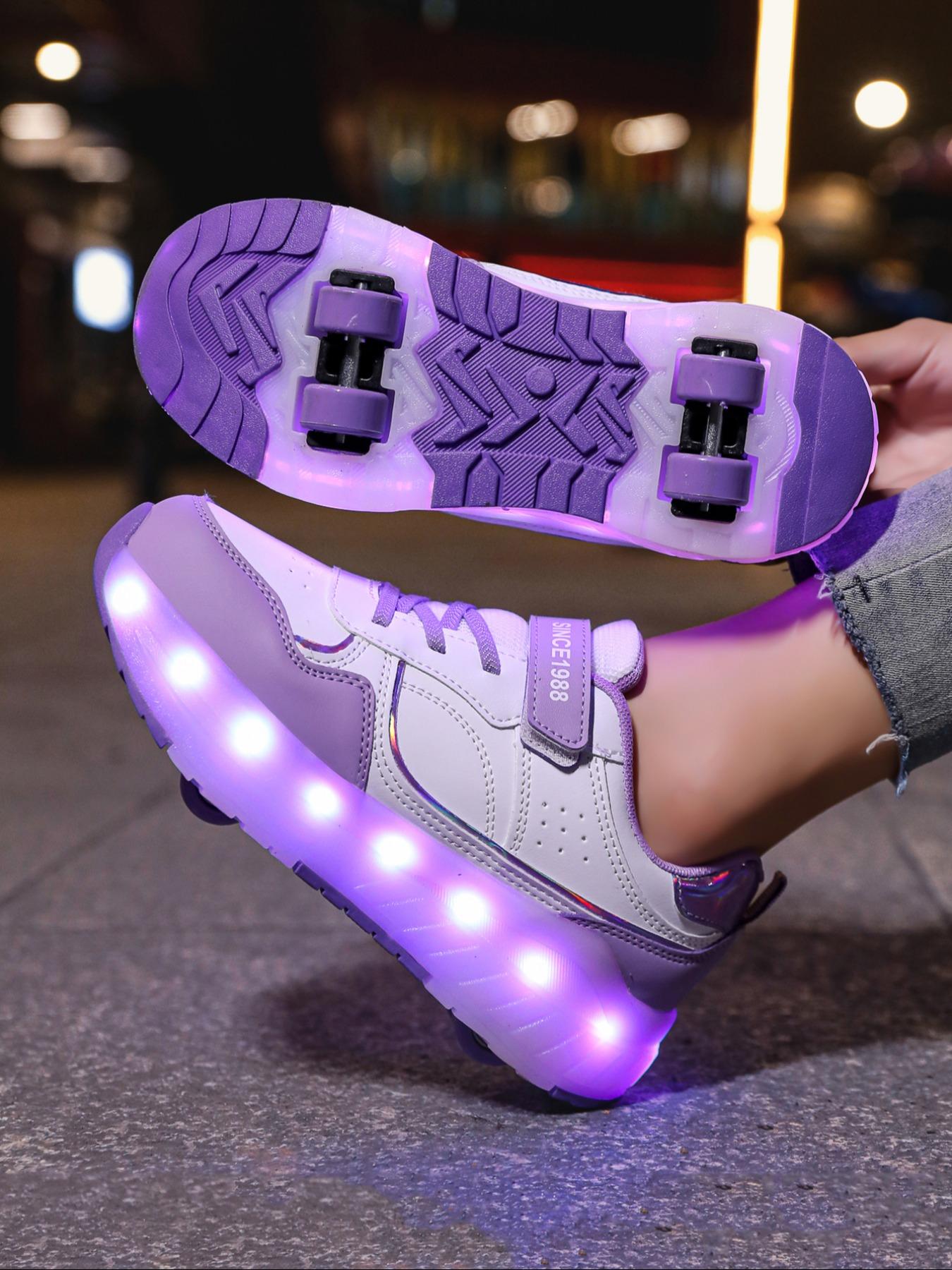 LED Light-Up Roller Skates, PU Leather Four-Wheel Inline Skates, USB Rechargeable, Detachable Wheels, All-Season Casual Shoes, Skating Shoes