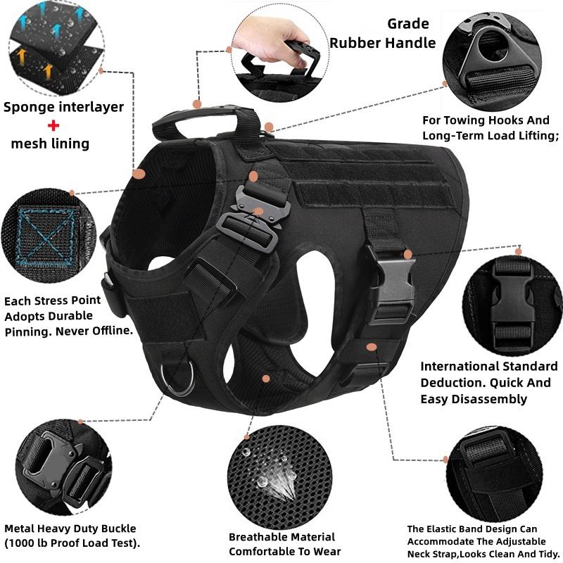 Tactical Dog Harness, Adjustable No-Pull Handle Service Vest Heavy Duty Pet Large Breed, Dog Vest for Training Hunting Walking, Adjustable Safety Harness Tactical Dog Harness, Adjustable No-Pull Handle Service Vest Heavy Duty Pet Large Breed, Dog Vest for Training Hunting Walking, Adjustable Safety Harness