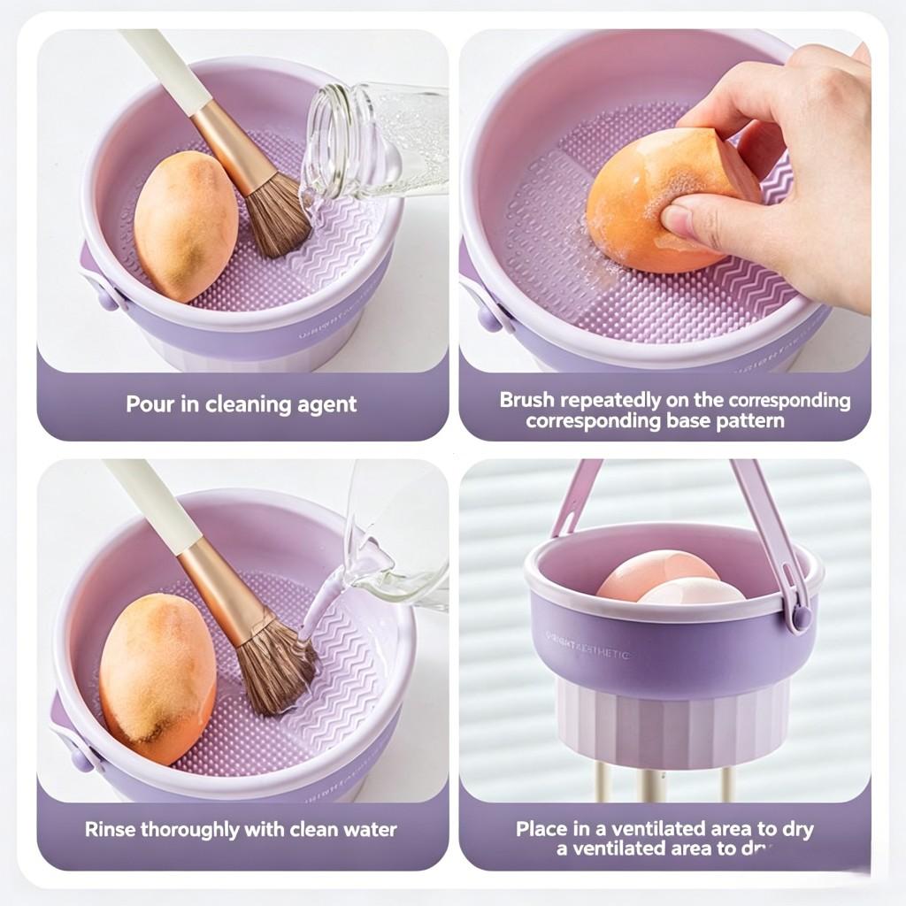 Makeup Brush and Beauty Sponge Cleaning Basket, Single Item Makeup Brushes Cleaner, Abs Material, Plastic Frame, No Battery