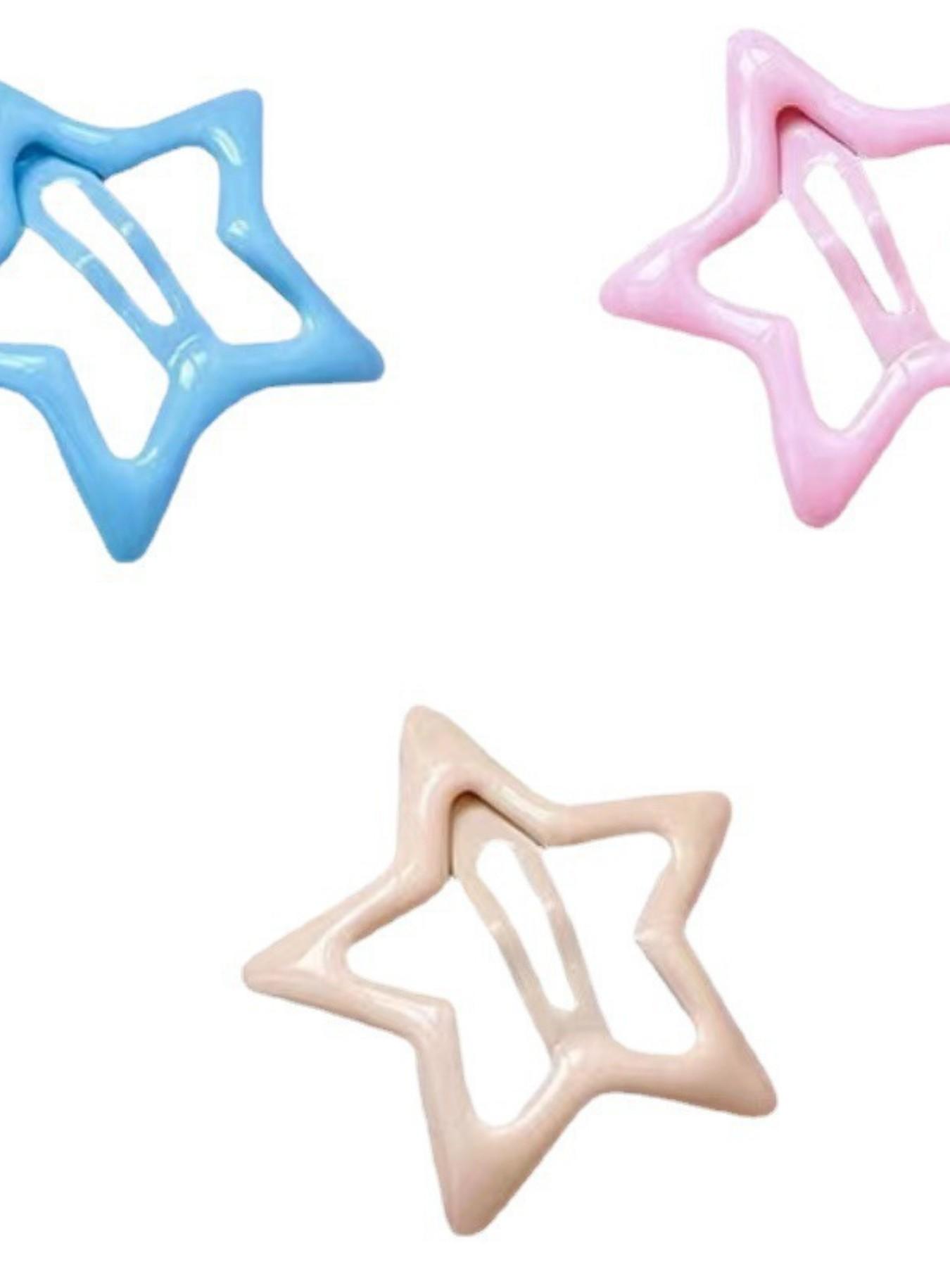 10pcs Set Single Color Random Mix Cute Metal Star Hair Clips, Multicolor Headbands for Students and Women, Casual All-Season Hairstyle Accessories