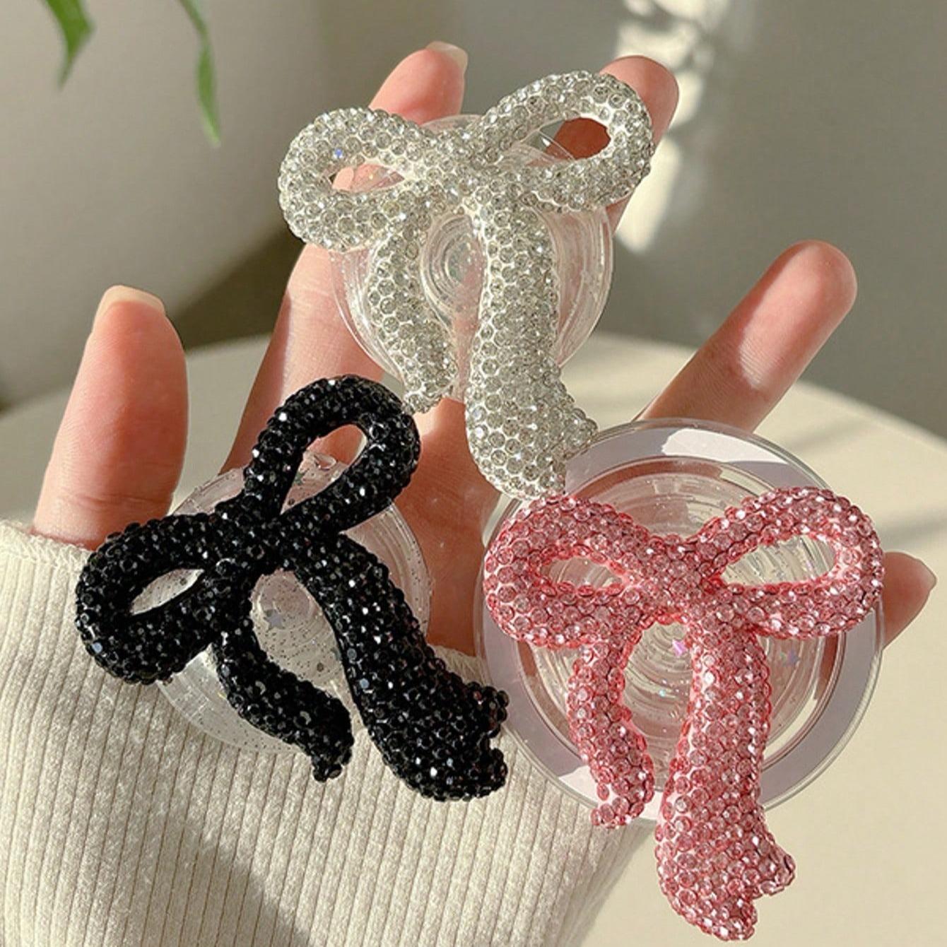 Bow Phone Grip Stand, Magnetic Grip, Creative Colorful Rhinestone Butterfly, Luxury Glue Ring Holder, Valentine's Day Gift