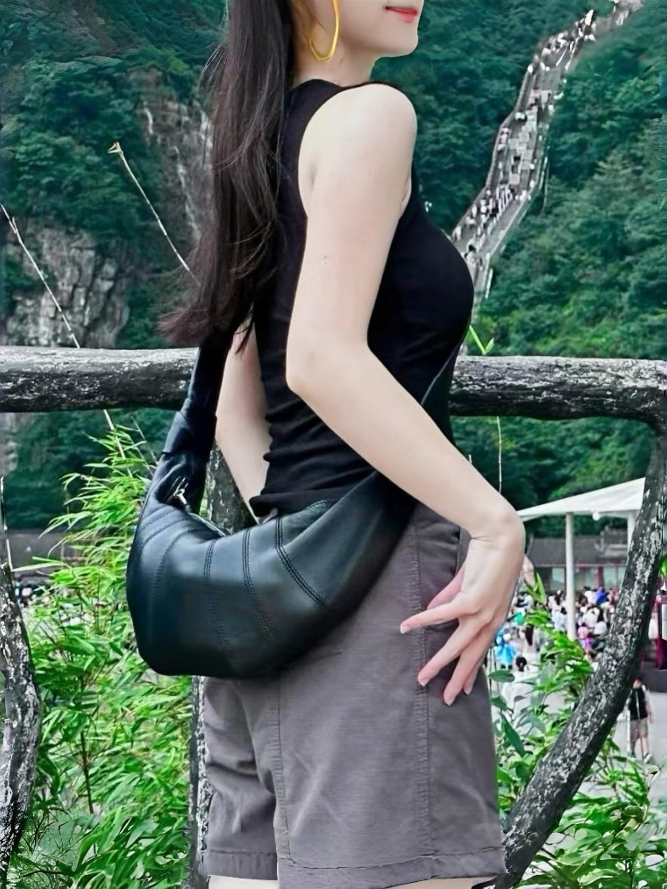 French Vintage Croissant Bag, Leather Horn Bag, Detachable Shoulder Crossbody Bag, Girl's Heartfelt Fashion Bag