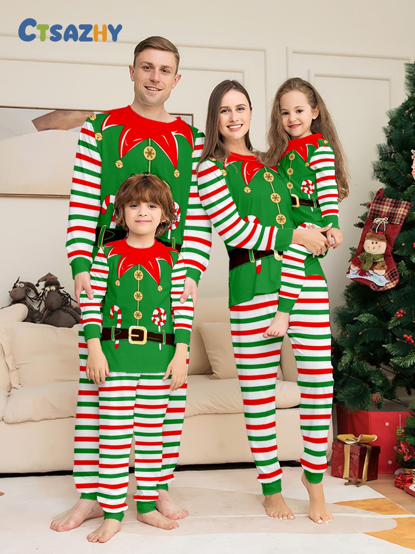 Matching Family Christmas Long Sleeve Pajama Set, Matching Outfits for Adults & Kids, Color Block Cuffed Loungewear, Couple & Family Matching Sleepwear, Color Contrast Raglan Sleeve Xmas Family PJs, Soft Comfy Home Wear for Families of 3 or 4