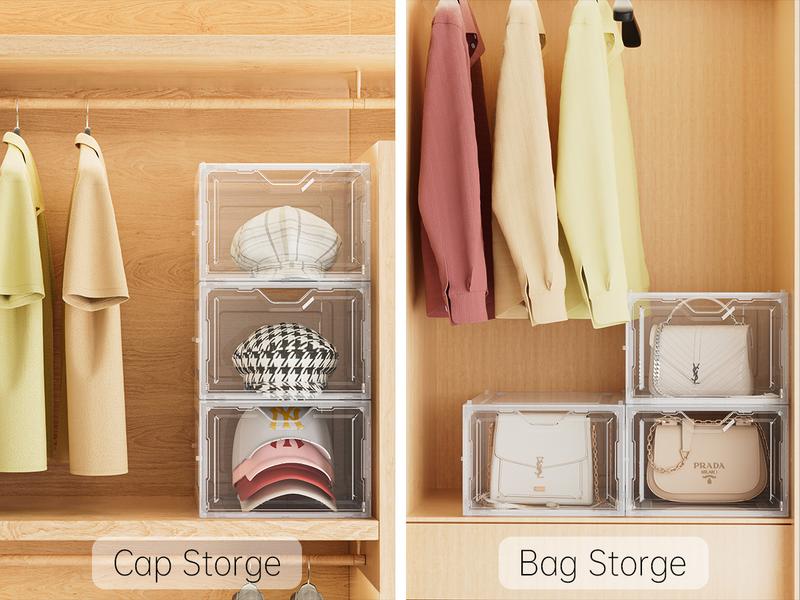 DELAMU Stackable Shoe Storage Box with Magnetic Door | Clear Dustproof Organizer for Dorm, Apartment & Bedroom | Space Saving Sneaker Display Cabinet |  Organiser box Racks shoe organizer bathroom organizer shoe cabinet storage hat organizer