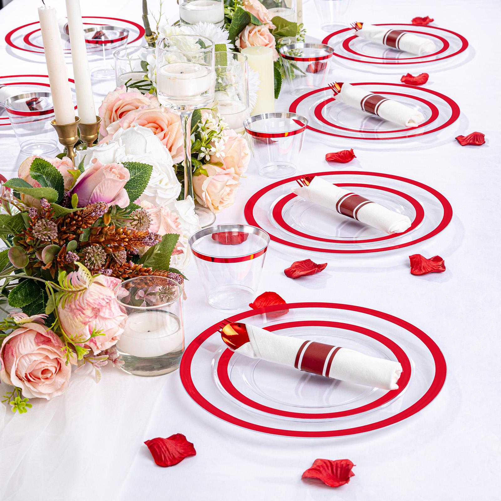 Gold/Silver/Green/Red/Black/Blue/RoseDisposable Plates and Silverware Set: Dinner Plates,Dessert Plates, Cups,Napkins,Knife, forks, spoons-Perfect for Party