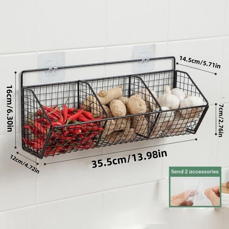 Wall Mounted Ginger Garlic Storage Rack, 1 Count Multi-grid Kitchen Metal Wire Storage Basket, Kitchen Food Storage Organizer, Home Organizer
