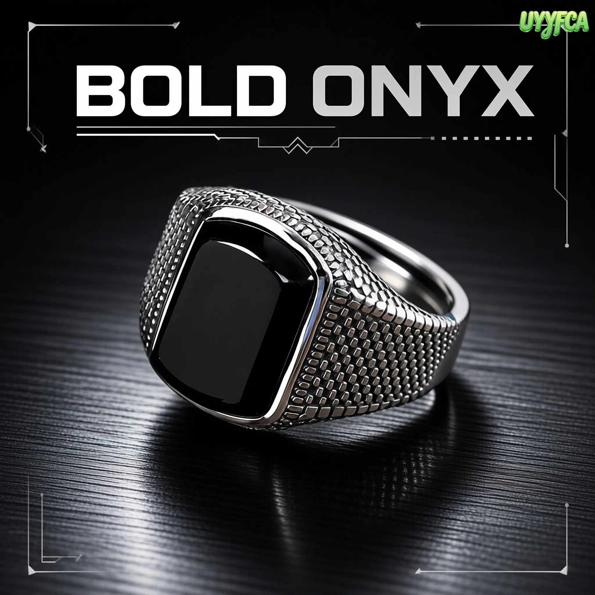 Men's Vintage Oxidized Finish Black Onyx Signet Ring - Wide Textured Adjustable Silver-Tone Band, Retro Classic Statement Piece for Casual Wear