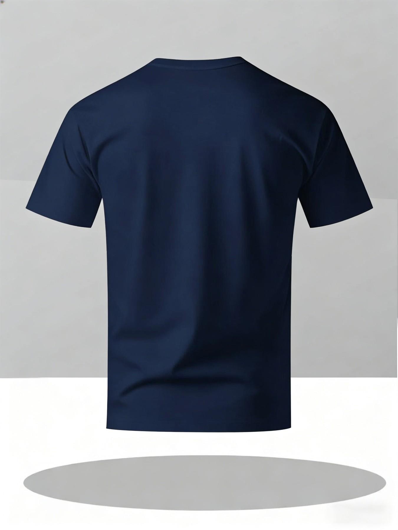 Men's Summer Short Sleeve T-Shirt, Cartoon Rooster Print, F-Caw-F Letter Design, Round Neck, Casual Long T-Shirt, Geometric Pattern