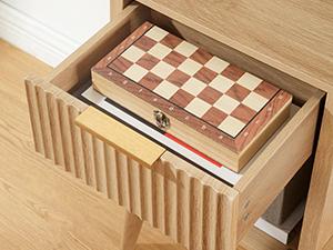 Mahancris End Table, Fluted Night Stand, Modern Table with 1 Drawer and 1 Open Compartment, Mid Century Style, for Living Room, Bedroom, Study, Office, Natural