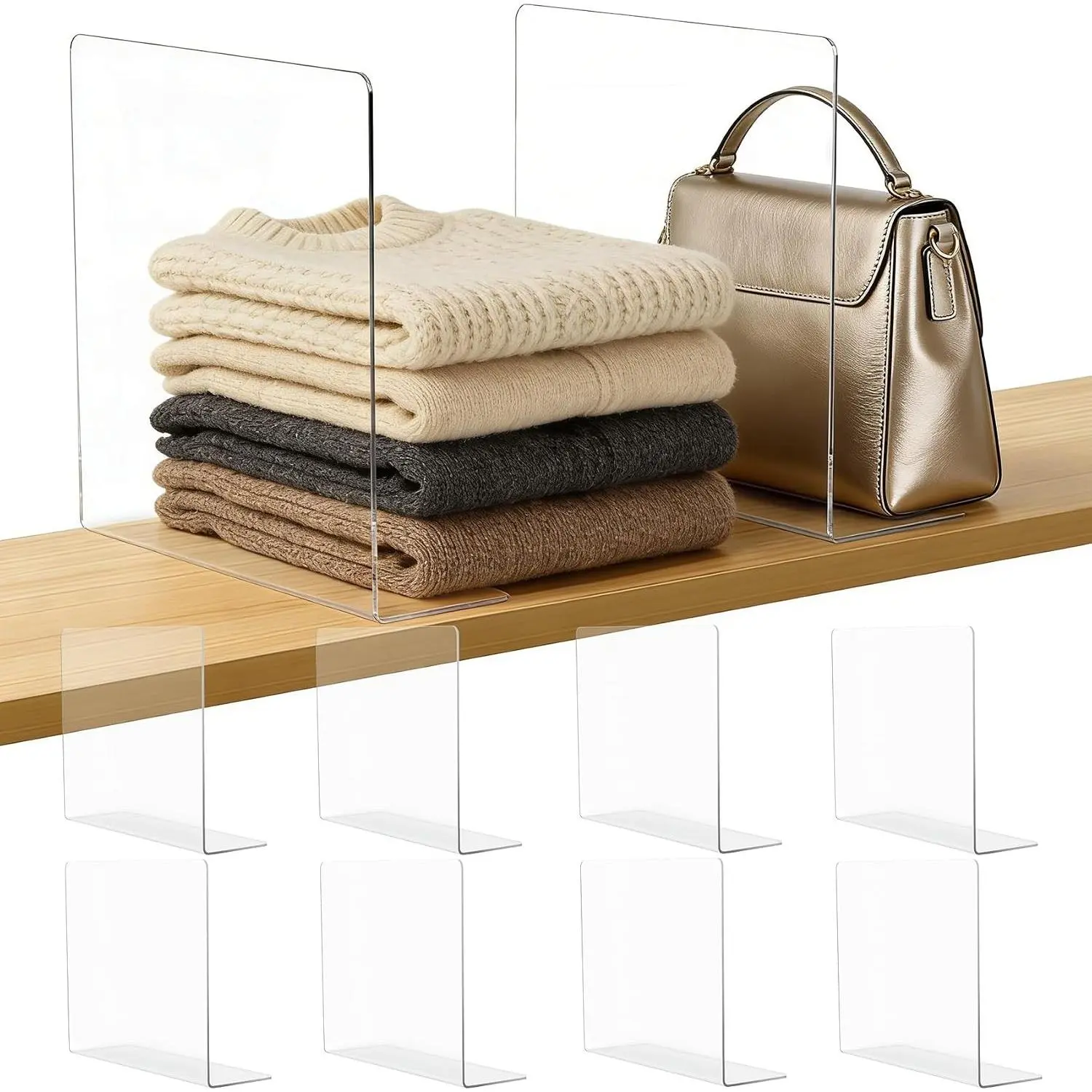 12" Tall Clear Acrylic Shelf Dividers for Closet Organization Free Standing Shelf Separators for Clothing Sweater Purse