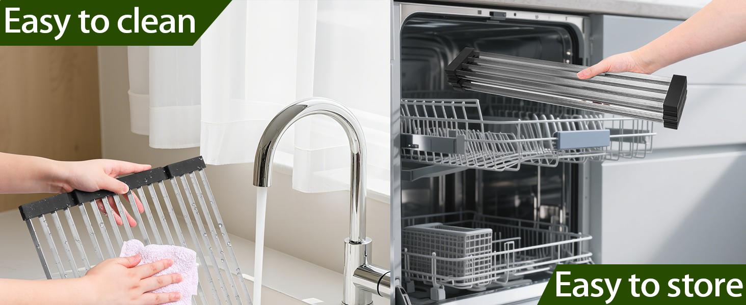 Roll Up Dish Drying Rack Over The Sink Drying Rack Stainless Sink Drying Rack Dishes Drying Mat Foldable Dish Drainer Rack Sink Organizer Accessories