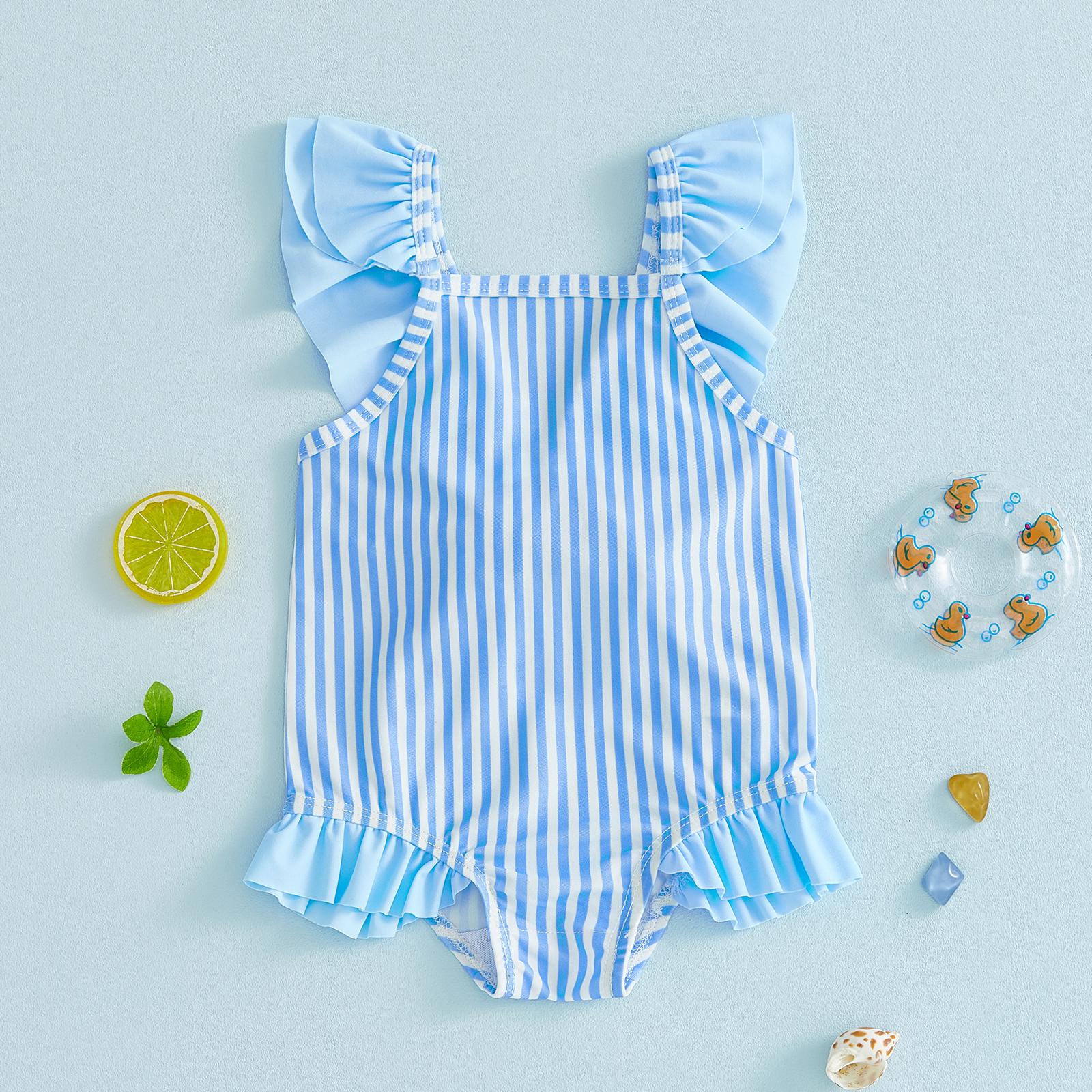 Canrulo Toddler Baby Girl Swimsuit Infant Bathing Suit Newborn Stripe Print  Swimwear Bikini Summer Beach Swim Suit