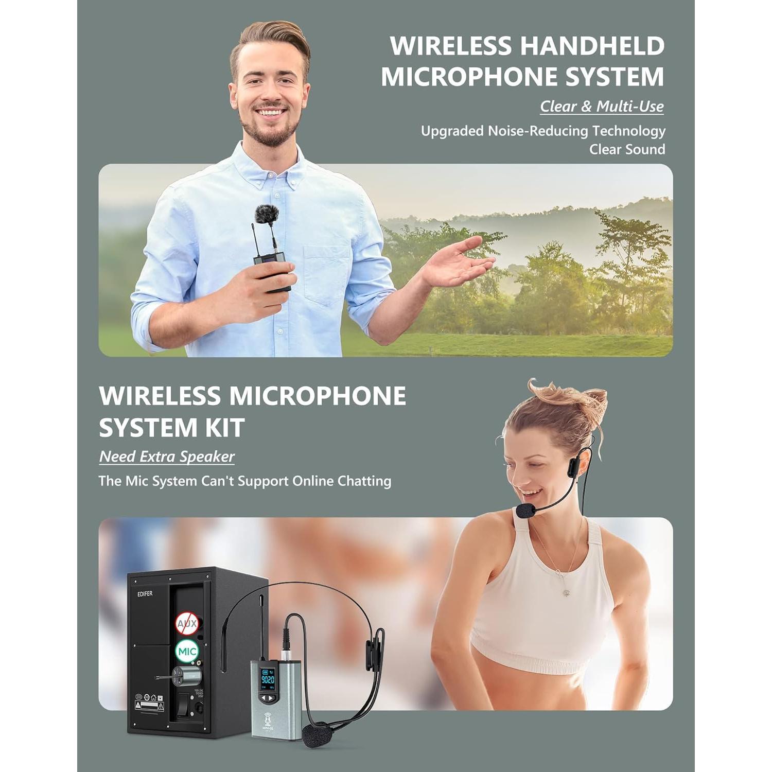 Microphone System Headset/Stand/Lavalier Mic with Rechargeable Bodypack Transmitter Receiver for PA Speaker, Camera, Recording, Teaching, Church (1T1R-Steel) Microphone System Headset/Stand/Lavalier Mic with Rechargeable Bodypack Transmitter Receiver for PA Speaker, Camera, Recording, Teaching, Church (1T1R-Steel)