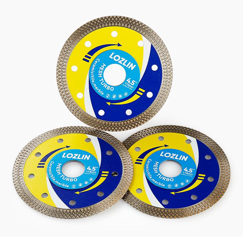 LOZLIN 3PCS 4.5"(115MM) Mesh Turbo Diamond Saw Blade All-Ceramic - Ultra-Thin Dry Cutting Blade for Ceramic Tile, Stone - No Chipping Grinding Disc for Angle Grinder Tools