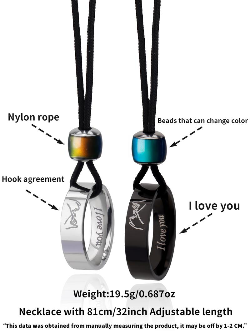 I Love You Design Couple's Ring Pendant Couple Necklace, Letters Pattern Necklace, Fashion Necklace for Daily Wear, Trendy All-match & Exquisite Jewelry for Birthday Gift, Name Engraved Pendant