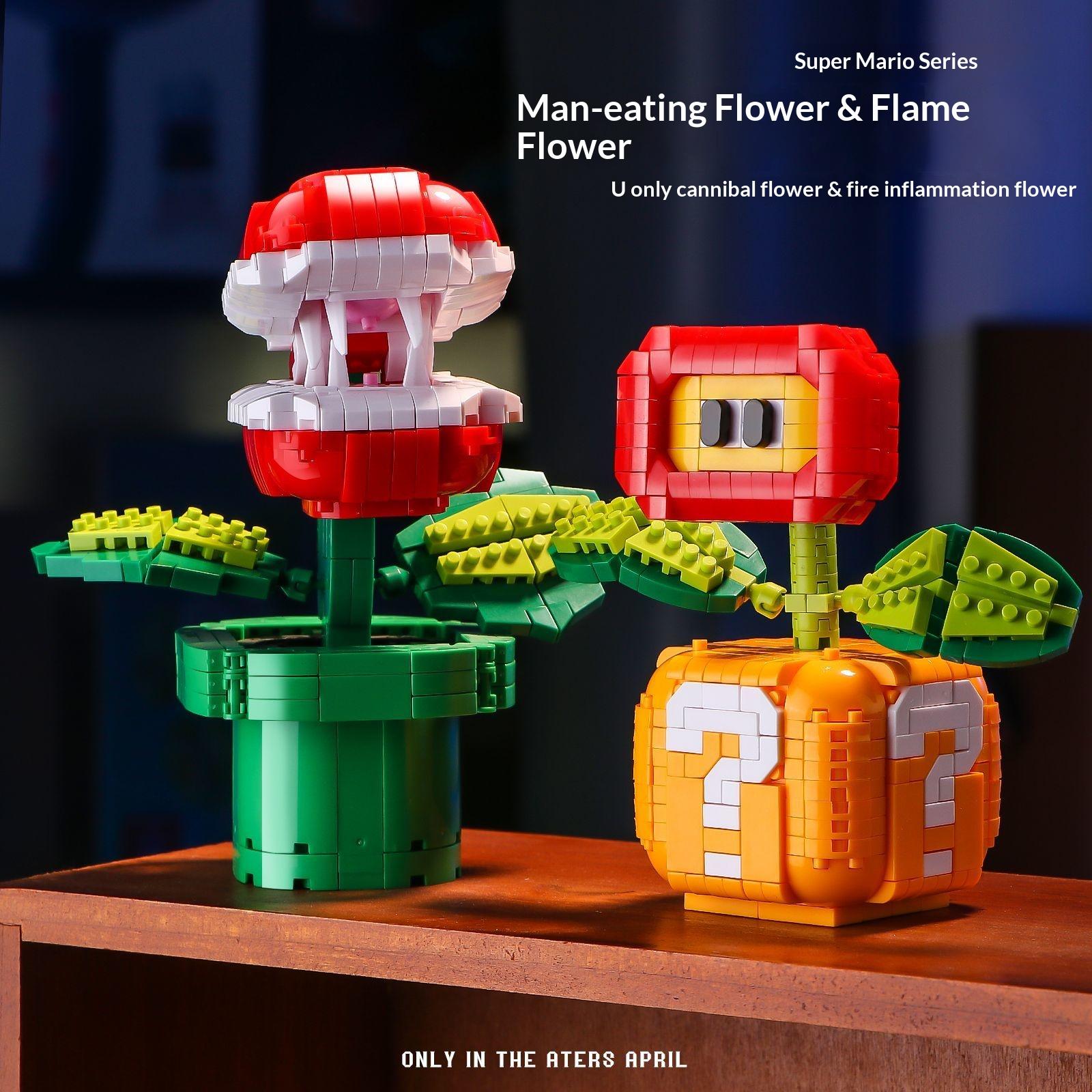 Compatible Lego Mario Carnivorous Plant Flame Flower Building Toy, Creative Model Display Piece, Trendy Play Figure