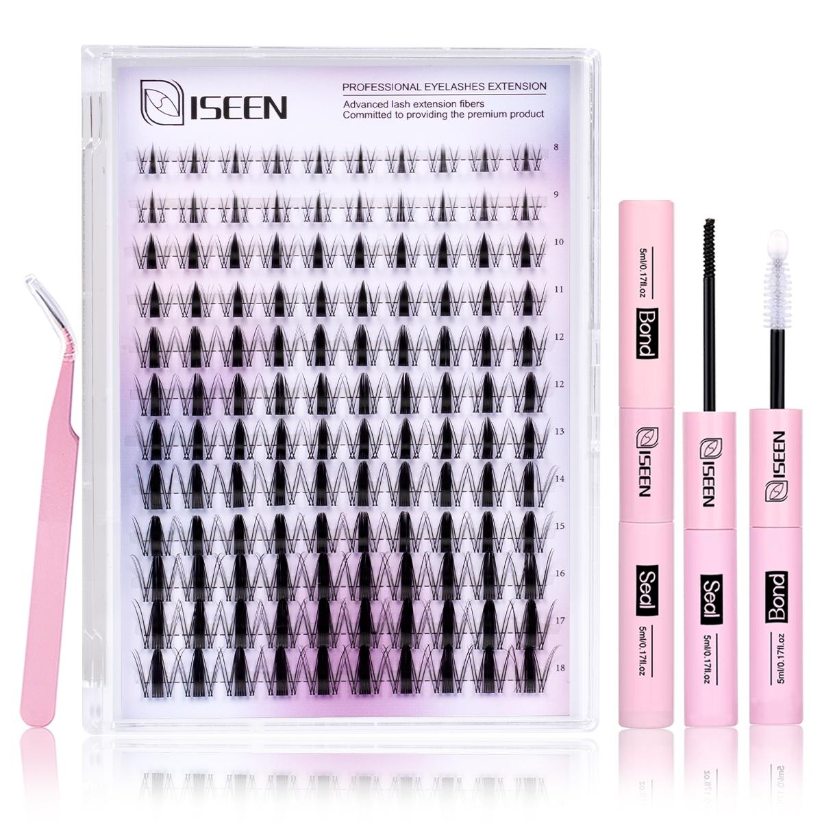 Lash Clusters Kit Manga Lash Individuals False Lash Extension Lash Extension Kit 8-18mm Volume Cluster Eyelashes Wispy C-Curly DIY Cluster Eyelash Extensions Kit Eyelash Glue Extension with Bond&Seal&Eyelash Tweezers