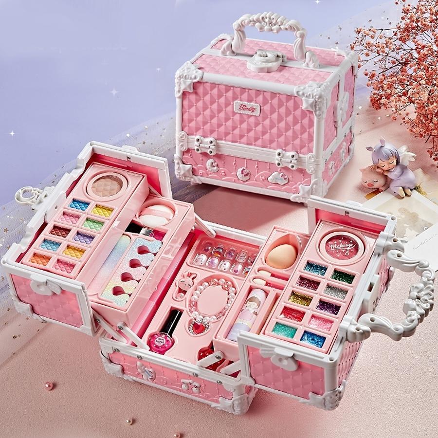 Kids Makeup Kit for Girls, Washable Real Makeup Set with Cosmetic Case, Pretend Play Beauty Set for Dress Up, Birthday Christmas Easter Gift for Little Girls