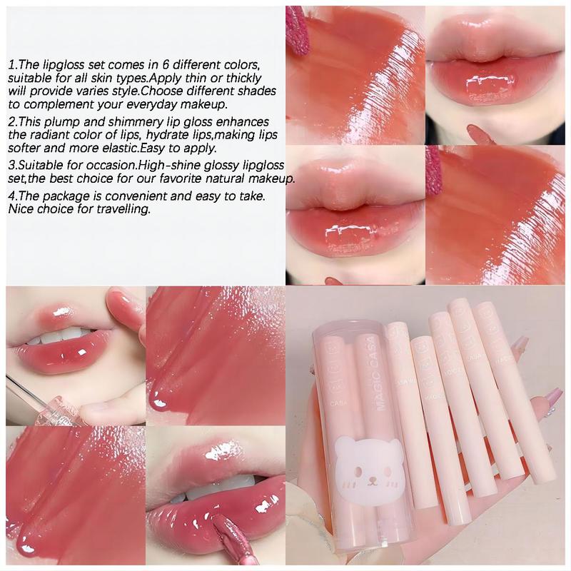 Glossy Mirror Finish Lip Gloss Lip Glaze Set - 6 Colors, Sheer & Hydrating, Brightening