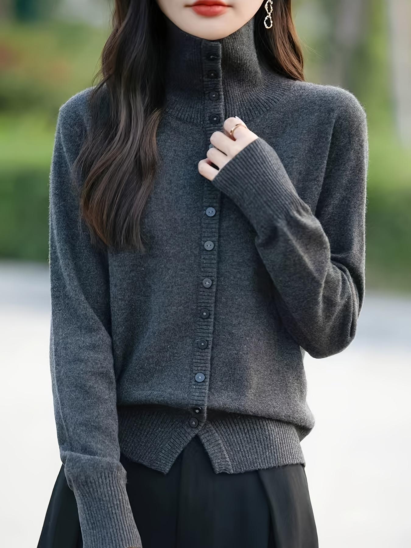 Women's Solid Button    Sweater, Casual Long Sleeve Jumper for Fall & Winter, Fashion Womenswear Ladies' Knitwear for Daily Wear Aesthetic