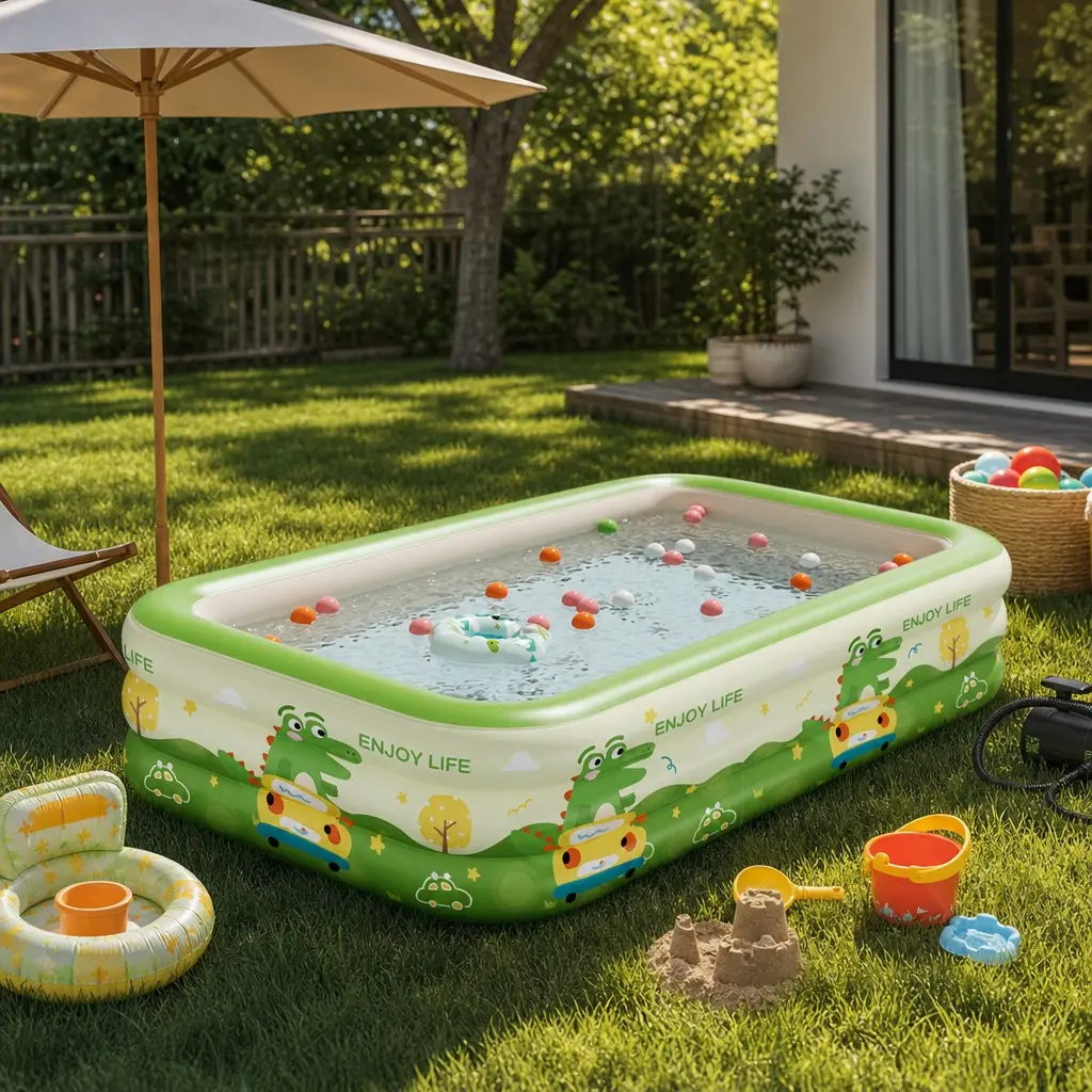 1pc Indoor/outdoor Inflatable Pool, Adult Use, Large Size Thick PVC, Family Entertainment, Hot Weather, Apartment Use, Relaxing Rectangular Pool