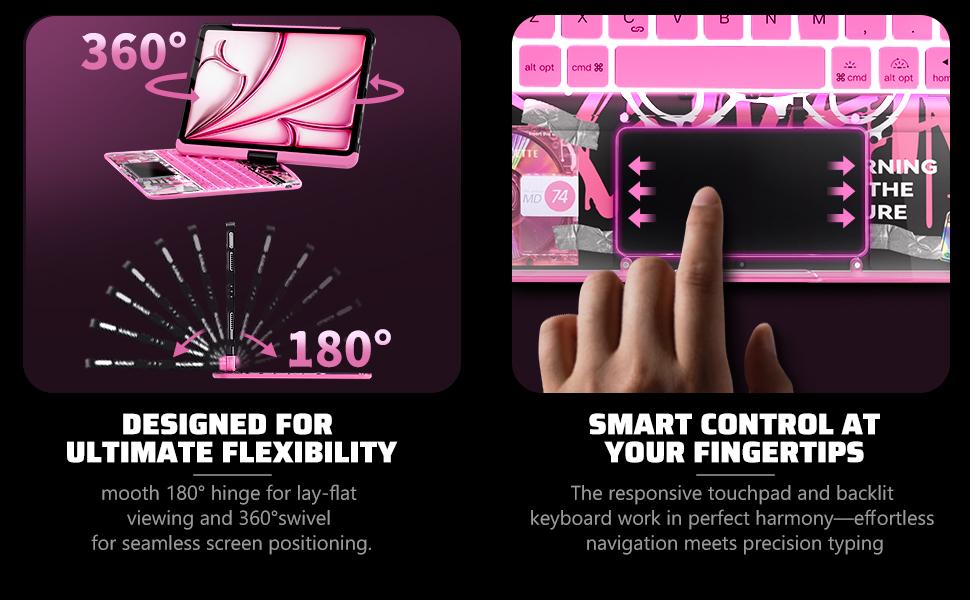 New Y2K Color Keyboard Pink For iPad Pro 12.9/11/10.9/13-inch (M4, 2024/2025) With 360° Rotatable Multi-Touch Trackpad ,Compatible Backlit Keyboard, Pencil Holder,Type-C Charging