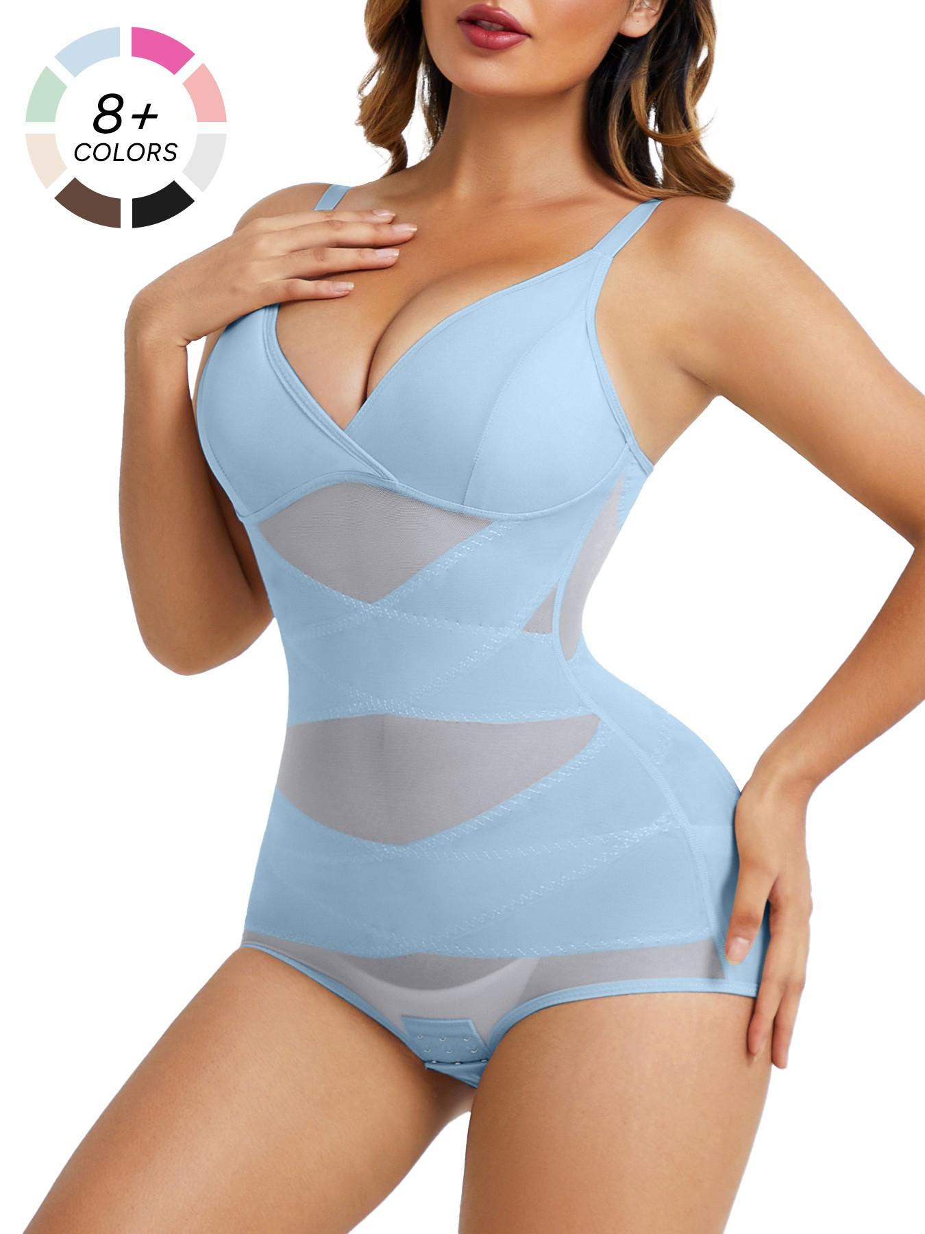 Women's Abdominal Control Shapewear Bodysuit Fit, High Elastic Breathable Mesh V-Neck Full Body Shaping Garment Elegance, Casual All Seasons Wear Underwear