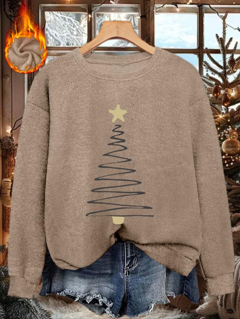 [Autumn and Winter] Women's casual and fashionable round neck faux sweater tops, women's Halloween round neck faux sweater tops, Christmas line Christmas tree print comfortable round neck faux sweater tops