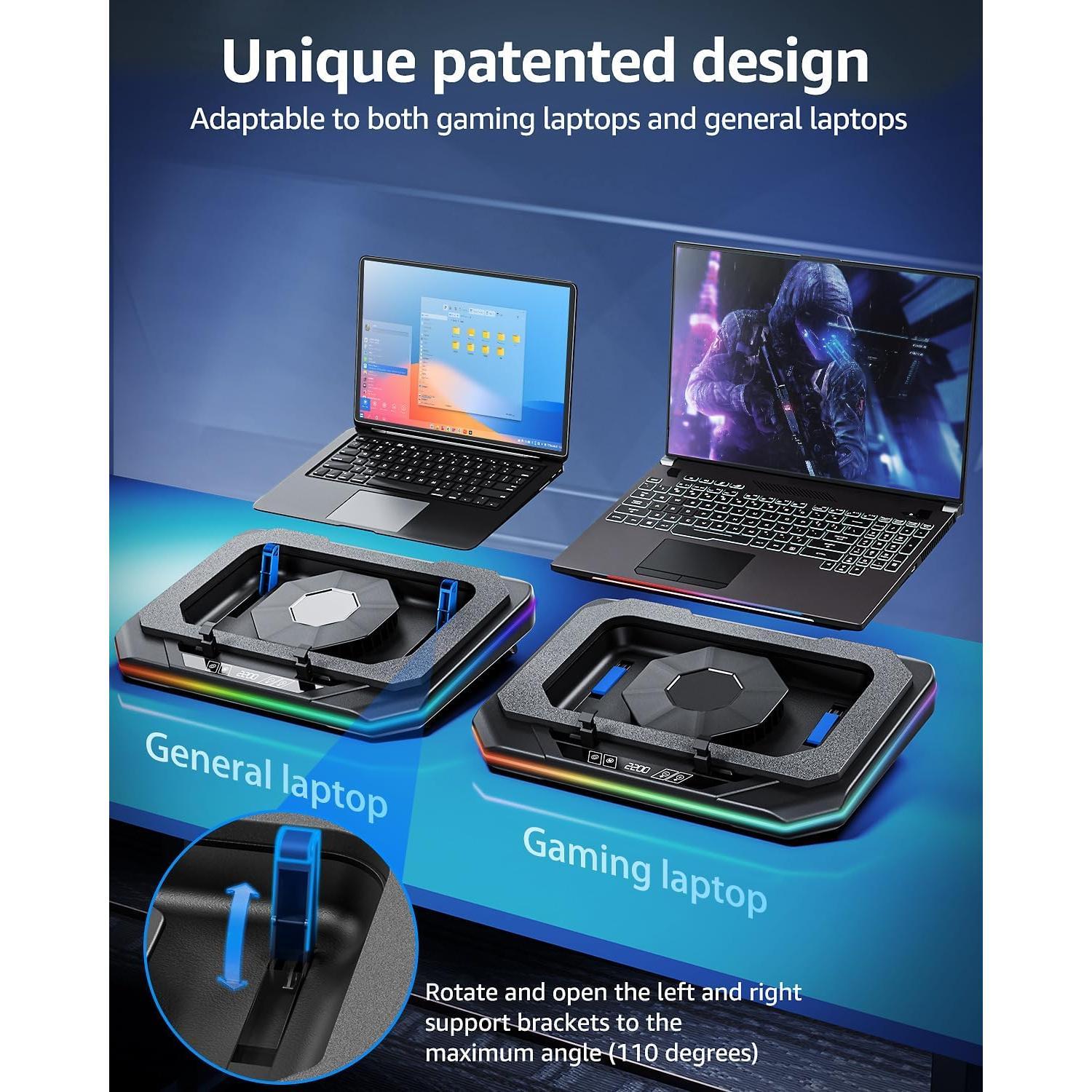 RGB Laptop Cooling Pad for 13-19", Max 3500RPM Gaming Laptop Cooler, Laptop Fan Cooling Pad   to Control Speed,  4.72 Inch Turbo Fan