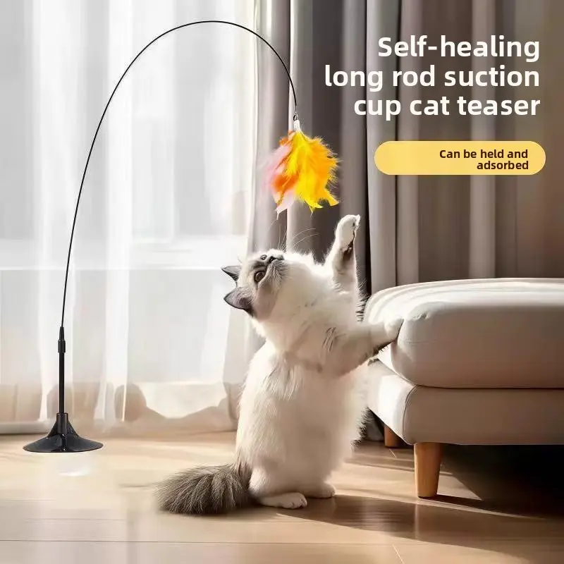 Cat Toy Wand Auto Interactive Toys for Indoor Cat suction cup cat teaser stick can be handheld  cat self-play boredom relief artifact lazy automatic cat teaser stick feather with bell bite resistance