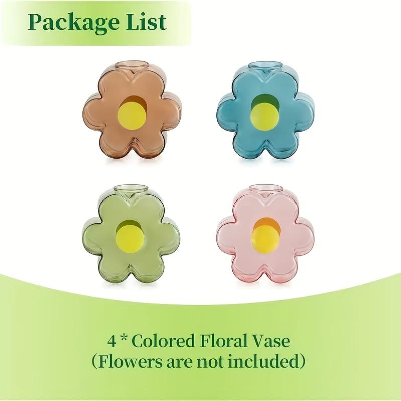 1pc Flower Glass Vase, Creative Flower-Shaped Glass Hydroponic Vase, Transparent Colorful Flower Arranger For Table Decoration