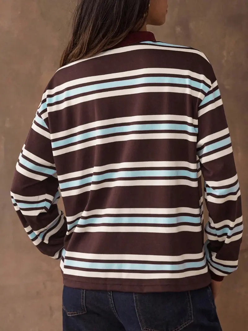Women's Casual Colorblock Striped Long Sleeve T-Shirt, Fall Winter Fashion, Vintage Style, Fitted, Outdoors Wear, All Seasons